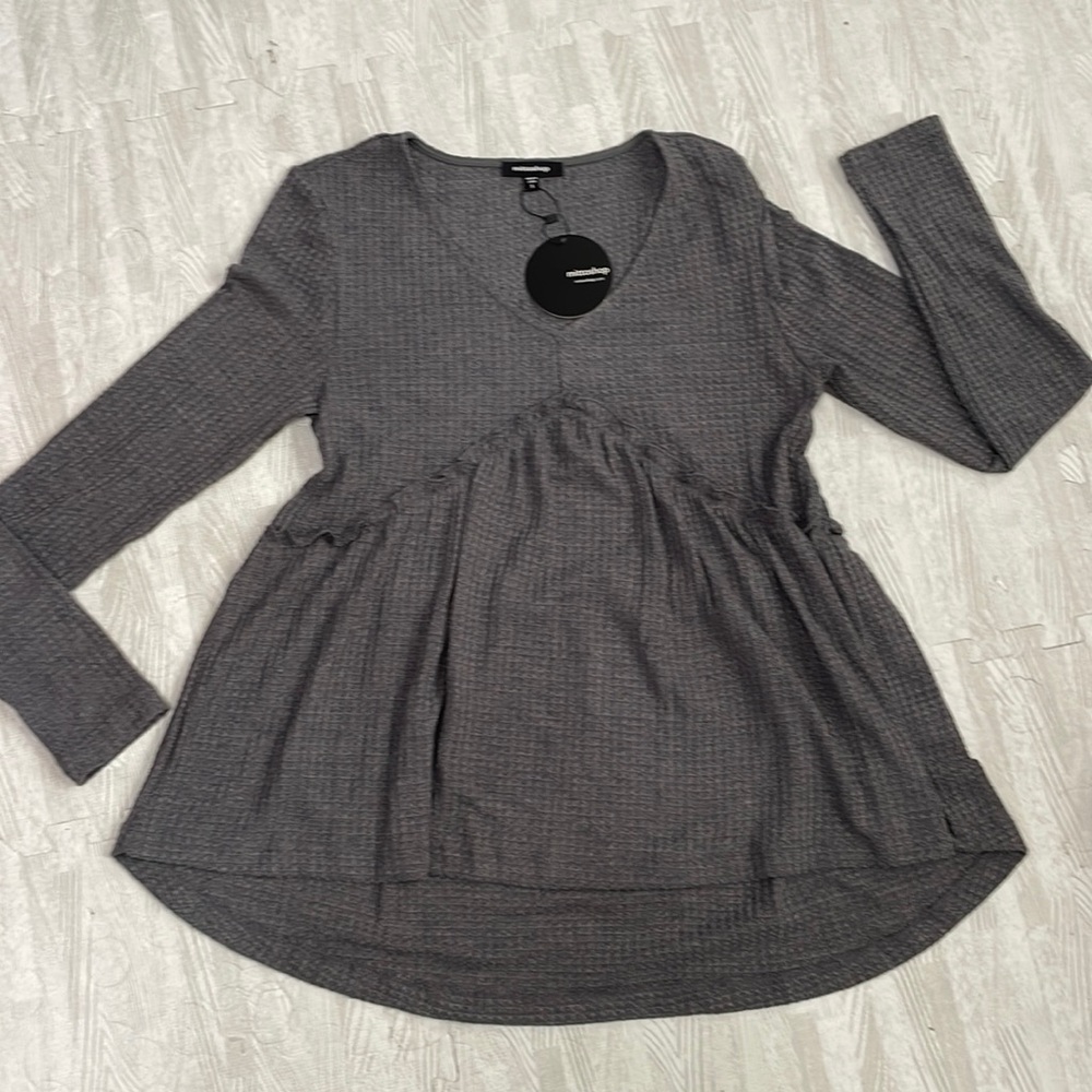 Slate Waffle Knit Babydoll Tunic